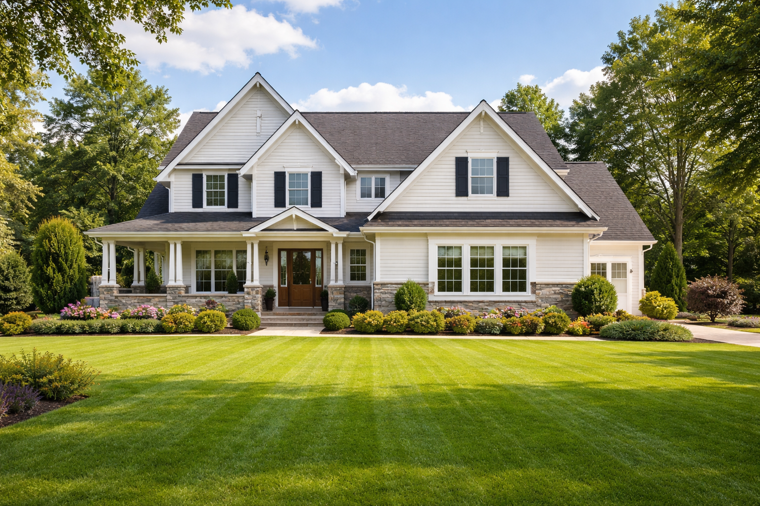 Residential lawn photographed from ground level
